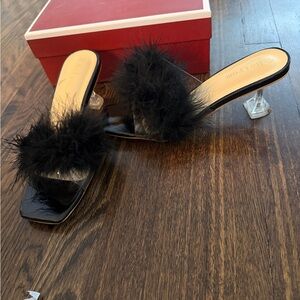 Elegant Black Feathered Women's Heels